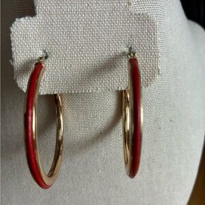 Chic Red and Gold-tone Hoop Earrings